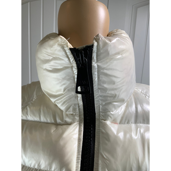 SAM. Women's Goose Down Puffer Jacket Off White Black Trim High Collar Sz Small - Picture 3 of 16